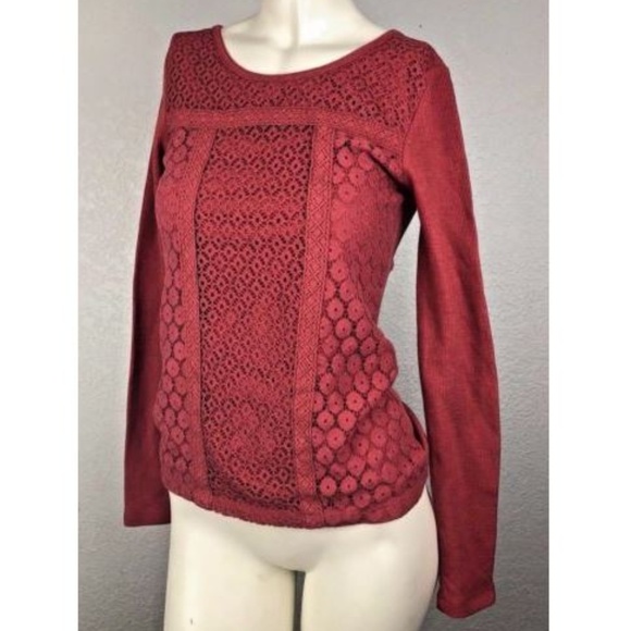 Lucky Brand Sweaters - Lucky Brand Lace Waffle Thermal Stretchy Red